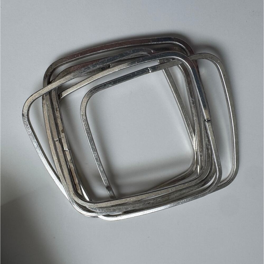 Silver square stackable bangle bracelet - Picture 2 of 4